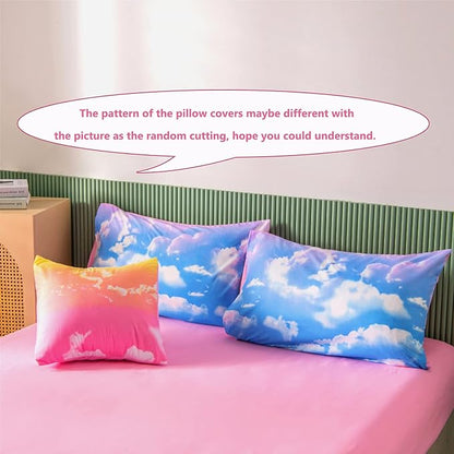 PERFEMET Twin Comforter Set for Girls, Corlofrul Rainbow Twin Size Bedding Set, 6Pcs Blue Sky and White Cloud Print Twin Size Bed in A Bag with Comforter and Sheets