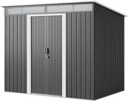 Gizoon 7.4'x5.3' Outdoor Storage Shed Metal Garden Shed with Sliding Lockable Doors, Versatile Tool Bike Shed with Transparent Panel Windows, Outdoor Storage Clearance for Backyard, Patio, Dark Gray