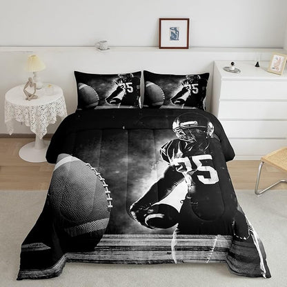 Erosebridal Football Down Comforter for Kids Boys Girls Teens Sports Theme Comforter Set Soccer Pattern Duvet Insert Football Match Bedding Set Youth Bedroom Decor Quilted with 2 Pillowcase,King