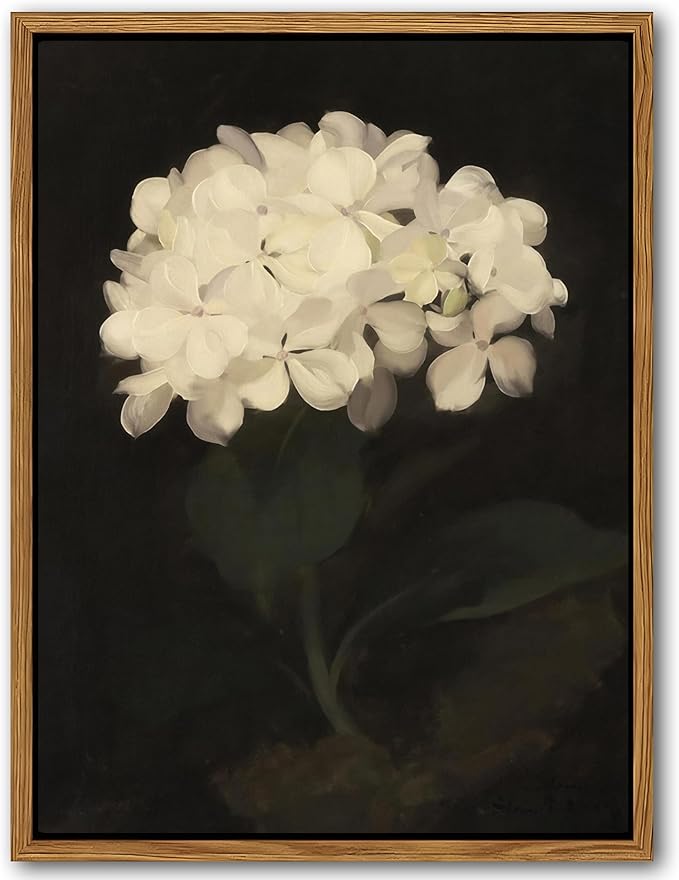 Framed Wall Art for Living Room – Vintage White Hydrangea Oil Painting Canvas Prints, Aesthetic Bedroom Wall Art, Kitchen Decor for Shelves, Bathroom Office Artwork Wall Decor – 8x10in