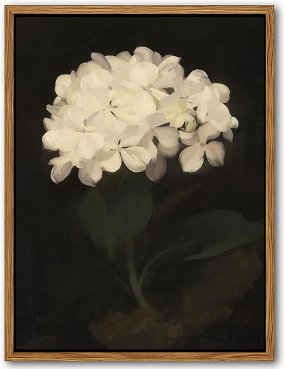 Framed Wall Art for Living Room – Vintage White Hydrangea Oil Painting Canvas Prints, Aesthetic Bedroom Wall Art, Kitchen Decor for Shelves, Bathroom Office Artwork Wall Decor – 16x24in