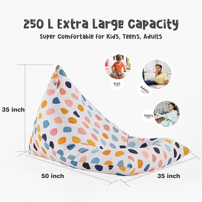 Nobildonna Stuffed Animal Storage Bean Bag for Kids (No Filler), Extra Large 250L Bean Bag Chair Cover Only, Washable Beanbag Without Filling Soft Premium Canvas Stuffable Bean Bag Cover (Pebble)