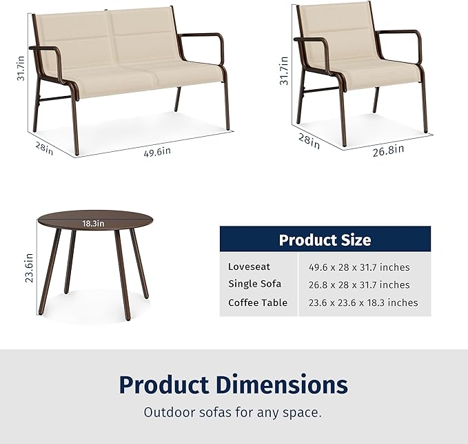 EAST OAK Outdoor Conversation Waterproof patio furniture set, 4-Pieces, Beige