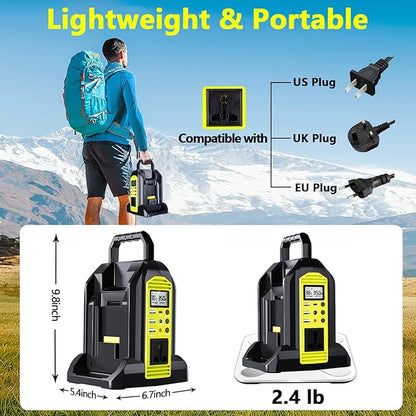Power Inverter for Ryobi 40V Battery, 350W 2-Port Battery Converter DC 40V to AC 120V, Portable Generators with LED Light, 6 Output Ports, LCD Display for RV Camping, Emergency, Power Outages