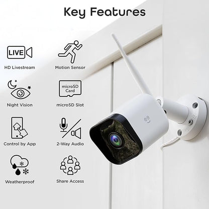 Geeni Hawk 3 Outdoor Security Camera, 1080p HD, Weatherproof, Motion Detection, Night Vision, Two-Way Audio, Cloud & MicroSD Storage, Alexa & Google Assistant Compatible, Wi-Fi, 2-Pack