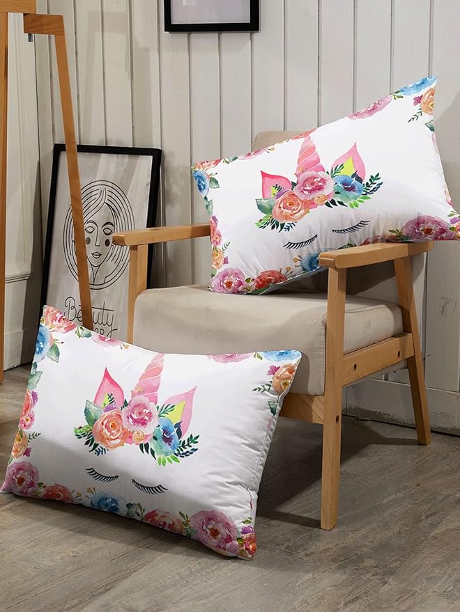 Datura home Unicorn Floral Watercolor Flower Comforter Bedding Set for Girls Teens Adults,Colorful Lovely Roses Blooms Print Design Unicorn Bedding Set(Unicorn Queen)