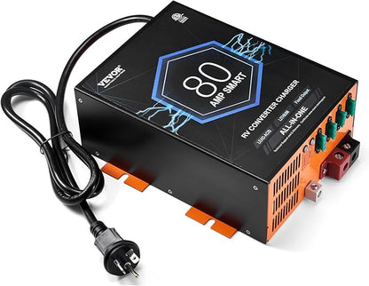 VEVOR RV Converter, 80 Amp, 110V AC to 12V DC RV Power Converter Battery Charger with 4 Stage Smart Charging 13V to 16.5V Adjustable Operating Range, Compatible with Lithium Lead Acid Battery, ETL