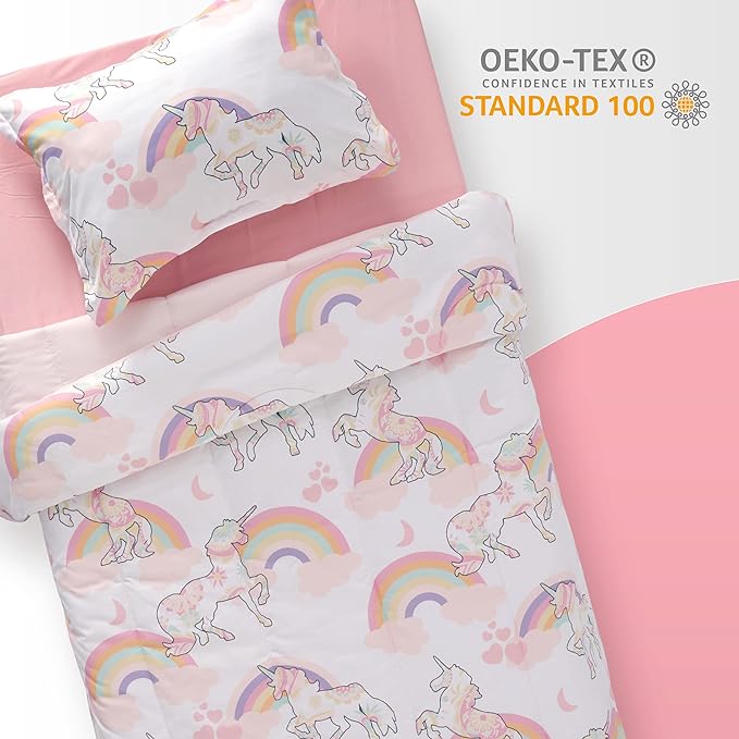 SLEEP ZONE Kids Unicorn Bedding Comforter Set Full/Queen Size - Super Soft & Cute Printed 3-Piece Comforter Set All Seasons for Girls, Fade Resistant, Machine Washable, Pink Unicorn