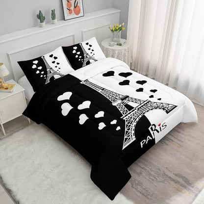 Datura home Kids Comforter Set Eiffel Tower Printed Pattern Bedding Set with 1 Comforter and 2 Pillowcases for Girls Boys Bedroom All Season(Tower1 Twin)
