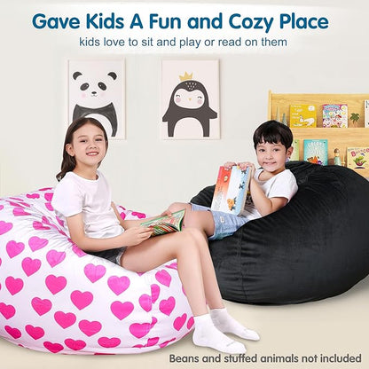 Lukeight Stuffed Animal Storage Bean Bag Chair Cover for Kids, Zipper Beanbag Chair Cover for Organizing Toddler & Kids' Rooms Plush Toys (Black, X-Large)