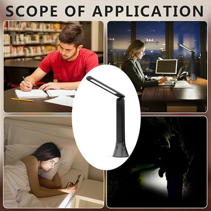 Rechargeable Desk Lamp with Flashlight Function, Battery Powered Desk Lamps for Home Office, Portable Foldable LED Desk Lamps, Cordless Desk Lamps, Small Lamps for Small Spaces, Black
