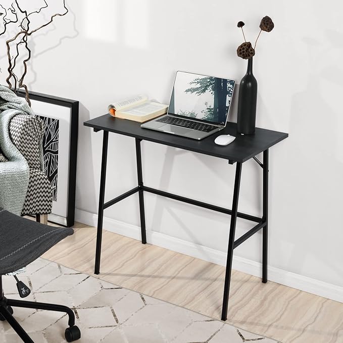 FurnitureR Home Office Computer Desk, Compact Writing Desk Study Desk with Metal Frame for Apartment, Dorm, Bedroom, Small Space (39.4 Inch, Black)