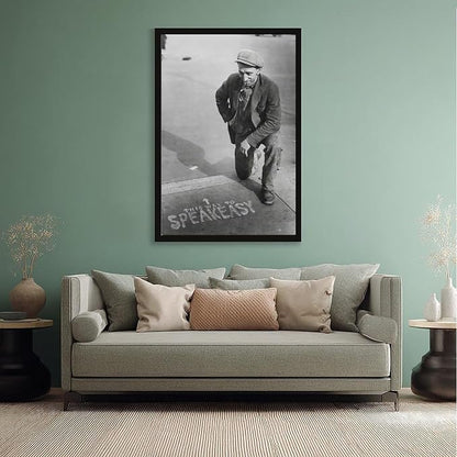 UXCBIA This Way to Speakeasy, Vintage Black And White, Alcohol Prohibition Poster Canvas Poster Bedroom Decor Sports Landscape Office Room Decor Gift Black Frame 12x18in(30x45cm)