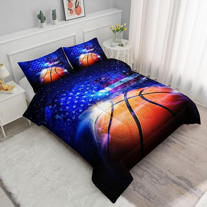 Datura home Kids Comforter Set Basketball Printed Pattern Bedding Set with 1 Comforter and 2 Pillowcases for Girls Boys Bedroom All Season(Basketball Queen)