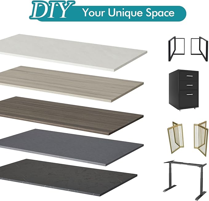 Kaboon Universal Tabletop 55"x27.5", Solid One-Piece Melamine Table Top, Double Desk L-Desk DIY, Home and Office Countertop,Eucalyptus/Dark Walnut