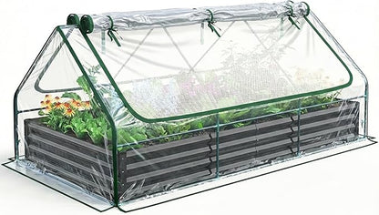 Quictent Raised Garden Bed Galvanized Raised Beds for Gardening Vegetables with Cover 8x4x1 ft Metal Planter Box Outdoor Use (Clear)