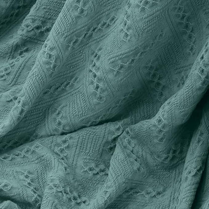 Simple&Opulence 100% Cotton Throw Blanket for Bed, Couch, Boho Luxury Geometric Knit Woven Blanket with Tassels Soft Lightweight Cozy Breathable, Vintage Farmhouse Decoration for All-Season(Green)