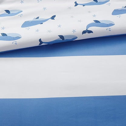 Mizone Kids Blake Reversible Dolphin Comforter Set - Adventure Animal Adorable Print with Stripe Reverse, Fun Bedroom Décor, Modern All Season Kids Bedding, Matching Sham, Blue 2 Piece, Full/Queen