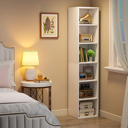 70.9 Inch Tall Narrow Bookcase, Corner Bookshelf 6 Tier Cube Display Shelf Storage Organizer for Small Space, White