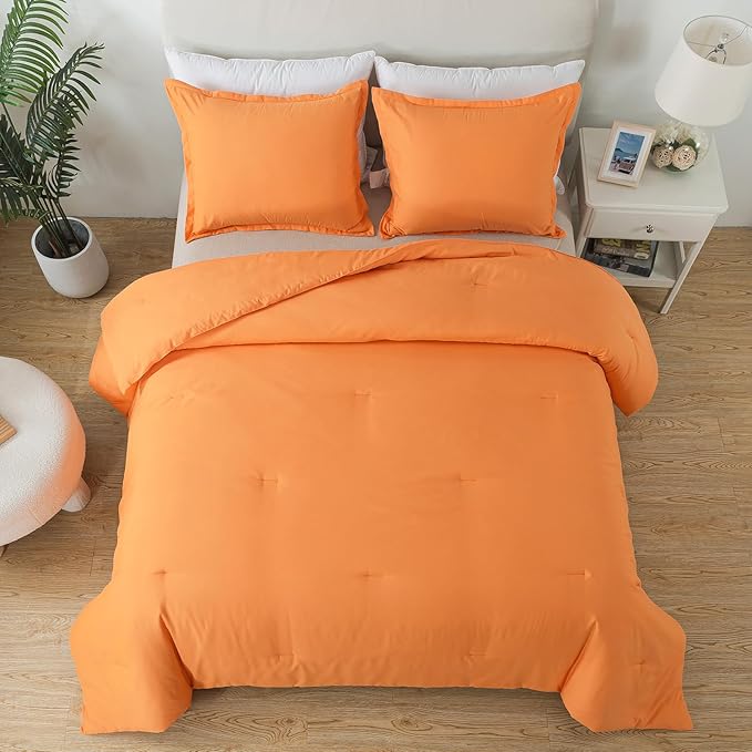 King Burnt Orange Comforter Set, Terracotta Skin-friendly Rust Boho Bedding Set & Collections, Breathable Fluffy Microfiber 3 PCS (104"x90") Comforter Set for All Seasons with Pillowcases