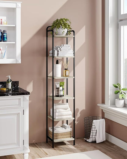 Bookcase Bookshelf, Narrow Book Shelf, Industrial Coner Shelf Storage Organizer, Slim Shelving Unit for Home Office, Living Room, Bedroom, Kitchen, 6-Tier Greige BC24605B