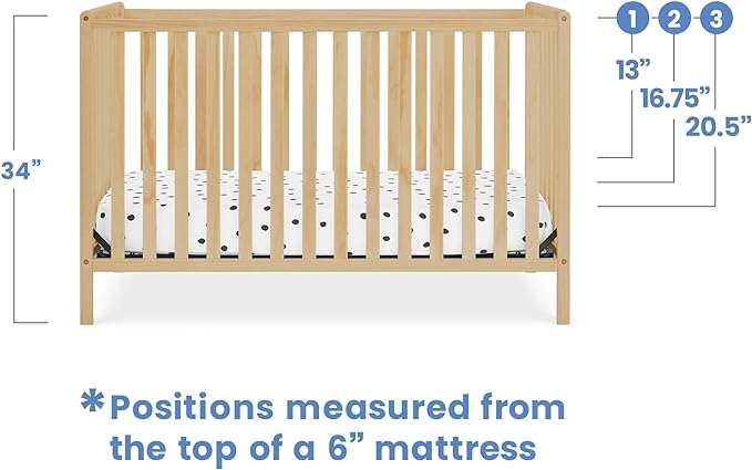 Delta Children Heartland 4-in-1 Convertible Crib, Natural + Twinkle Galaxy Crib and Toddler Mattress (Bundle)
