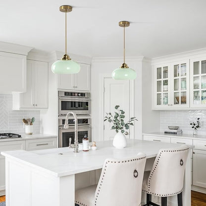 KCO Lighting Nordic Green Glass Pendant Light Dining Room Hanging Light Fixture Gold Brass Mid Century Modern Kitchen Island Lights