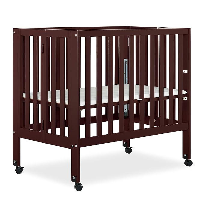Jett Non-Full Size Folding Convertible Crib, Lightweight Portable Crib, Three Adjustable Mattress Height Settings, Easy to Fold Travel Crib, 1.5” Mattress Pad Included