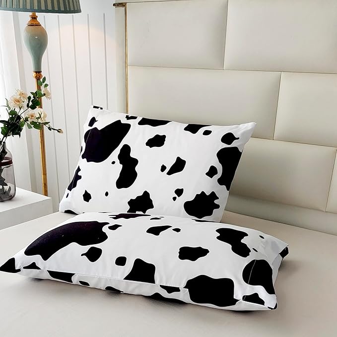 SDY 3 Pieces Milk Cow Print Stuff Bedding Comforter Set with 2 Pillowcases for Kids Teens Girls Women, Microfiber, Easy Wash, Light Breathable Cozy White Base Cute Milk Cow Pattern, Twin Size