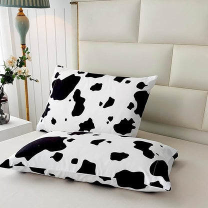 SDY 3 Pieces Milk Cow Print Stuff Bedding Comforter Set with 2 Pillowcases for Kids Teens Girls Women, Microfiber, Easy Wash, Light Breathable Cozy White Base Cute Milk Cow Pattern, Twin Size