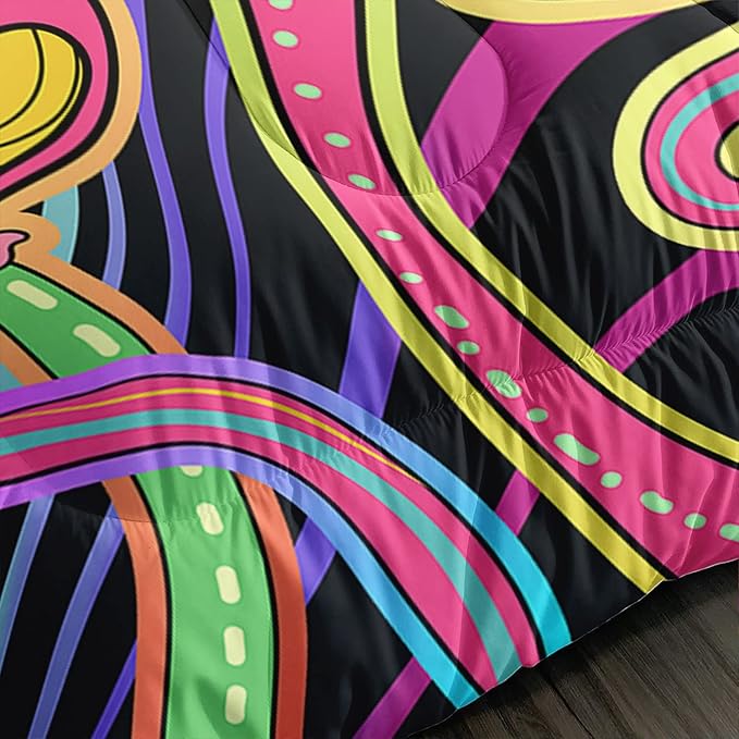Colorful Mushroom Comforter Set Twin Size Kids 3D Mushroom Bedding Set Cute Hippy Theme Quilt Bed Set for Boys Girls Adults with 1 Comforter and 2 Pillowcases