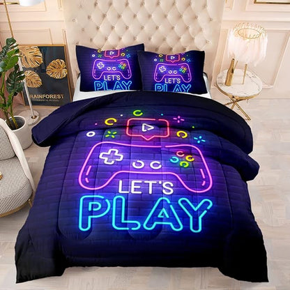 Gamer Bedding Sets for Boys,Twin Comforter Set for Boys,Gaming Comforter Set for Boys,Kids Bedding Twin with 2 Gamer Pillowcases,Microfiber Boys Bed Set,All Season Use