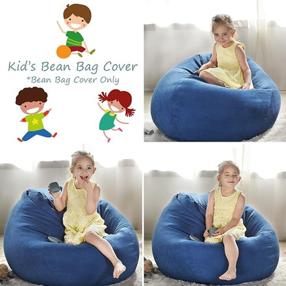 YuppieLife Stuffed Animals Bean Bag Chair Cover Candy-Colored Bean Bag（Just Cover, No filling）/Extra Large Stuff 'n Sit Organization/Toy Storage Bag/Kids Toys Organizer（38'',Navy blue）