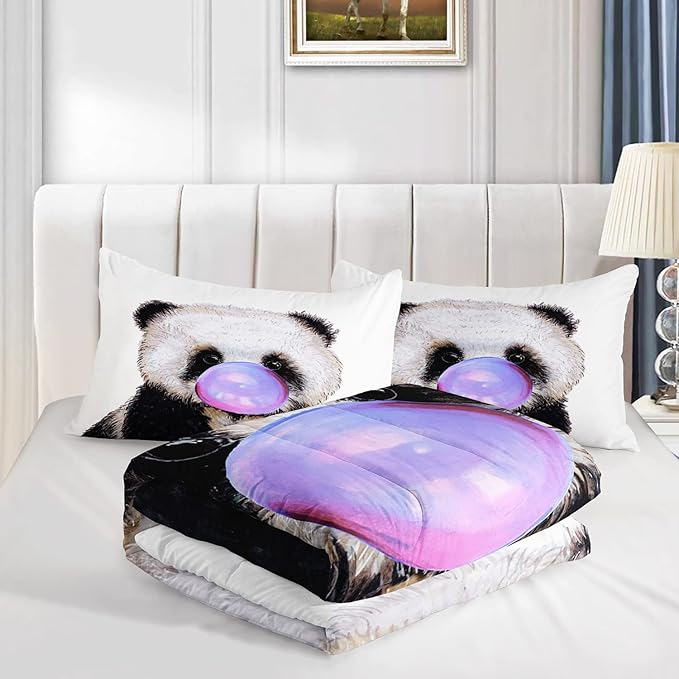 CVHOUSE Panda Bedding Set,Panda Comforter Full,Cute Panda Comforter Set for Girls Kids Teens,Kawaii Panda Quilt Set with 1 Comforter and 2 Pillow Cases- 3 Piece
