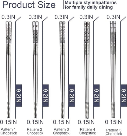 5 Pairs LeviLevo Metal Chopsticks Reusable, Chop Sticks for Sushi, Korean & Japanese Dining, Premium Dishwasher Safe Stainless Steel