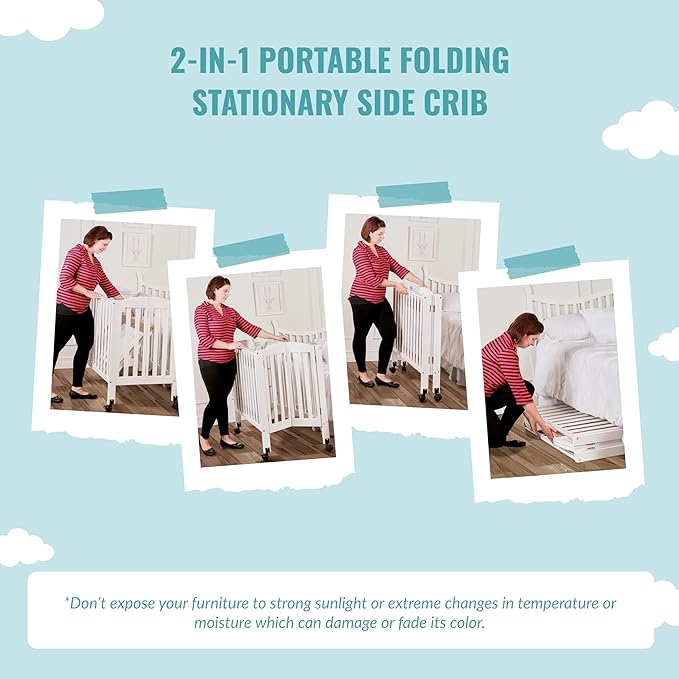 2 in 1 Folding Portable Crib in Cool Grey, Greenguard Gold Certified , 40x26x38 Inch (Pack of 1)