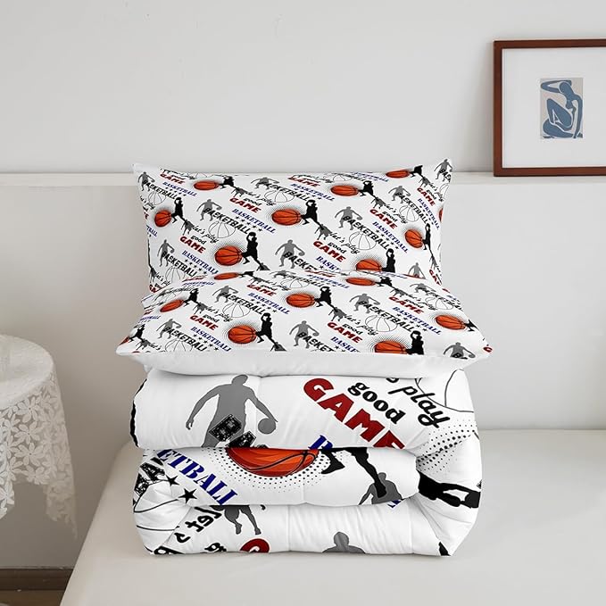 Erosebridal Teen Boys Basketball Bedding Full Size Basketball Player Quilt Set Kids Girls Sports Bed Comforter Set All Season,Soft Lightweight Duvet Set 1 Basketball Comforter and 2 Pillow Cases