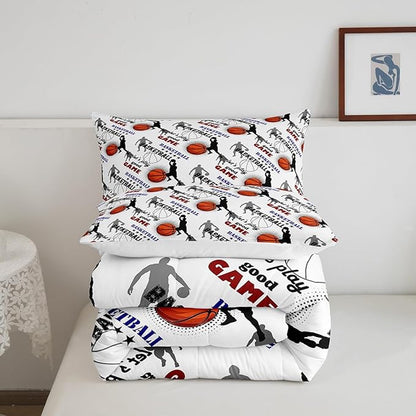 Erosebridal Teen Boys Basketball Bedding Full Size Basketball Player Quilt Set Kids Girls Sports Bed Comforter Set All Season,Soft Lightweight Duvet Set 1 Basketball Comforter and 2 Pillow Cases