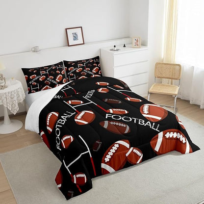 Feelyou Rugby Sports Comforter Set Full Size Football Comforter for Kids Teens Adults Soccer Ball Game Bedding Set Gift for Football Lover Duvet Set Room Decor 3Pcs with 2 Pillow Case