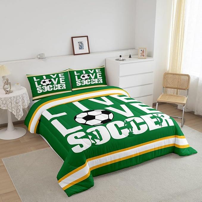 Feelyou Football Bedding Set Twin Size Rugby Sports Comforter Set for Kids Boys Girls Decor Soccer Ball Game Comforter Gift for Football Lover Duvet Set Bedroom Quilt Set