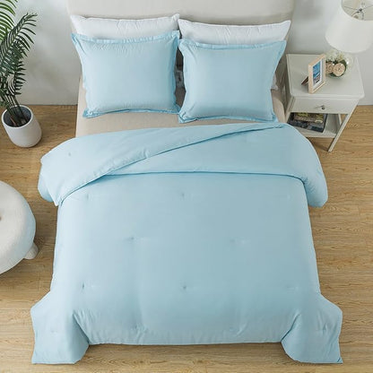 Baby Blue Comforter Set King Size,Lightweight Skin-friendly Boho Bedding Set & Collections, Breathable Fluffy Microfiber 3 PCS (104"x90") Comforter Set for All Seasons with Pillowcases