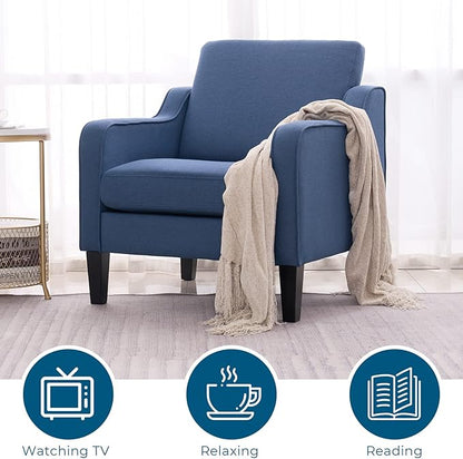 VINGLI Modern Accent Chairs Set of 2, Blue Living Room Chairs Comfy Armchair for Bedroom, Upholstered Sofa Chair Reading Chair for Small Spaces, Apartment, Waiting Room