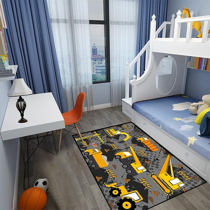Construction Rugs for Boys Room Play Rug for Cars and Trucks Car Rug Play Mat Kids Rugs for Playroom Car Rug for Boys Room Construction Decor for Boys Room,Grey 3'×5'