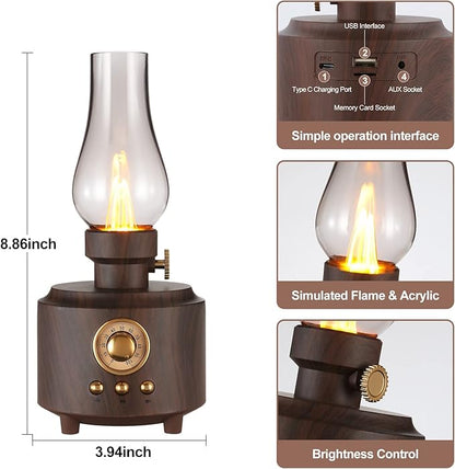 Vintage Table Lamp Retro Bluetooth Speaker Rechargeable Portable Night Light Flameless LED Oil Lamp Bedside Desk Lamp for Bedroom, Cafe, Bar, Desk Decor, Outdoor Camping Birthday Gifts