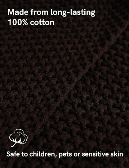 YnM Chunky Cotton Knit Throw Blanket, Cable Knit Throws for Bed Couch Sofa, Comfy & Relaxing, Decorative Piece for Farmhouse Modern Boho Rustic Scandinavian Chic Vibe, Chocolate Brown 50x60 Inches