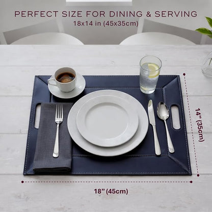 2-in-1 Serving Tray & Placemat | Faux Leather & Reversible | Lays Flat as a Placemat or Folds into an Ottoman Food Tray, Easy to Clean