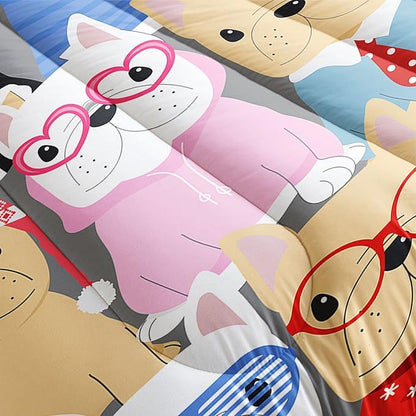 Datura home Dog Comforter Beddding Set for Kids Children,Puppy Pug Cute Dog Pattern Cartoon Career Pet Bedding Set with 1 Comforter and 2 Pillowcases(Dog Full)