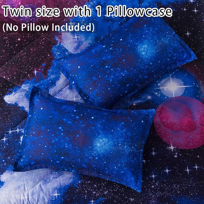Litanika 3D Galaxy Comforter Twin(66x90lnch), 2 Pieces(1 Galaxy Comforter, 1 Pillowcase), Universe Cloud Outer Space Comforter, Microfiber Bedding Set for Boys Kids