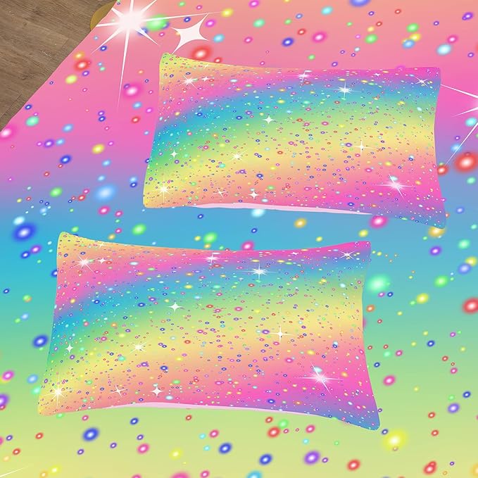 Twin Bedding Set Teen Girls, Galaxy Twinkle Comforter for Kids, Colorful Rainbow Bedding Set for All Season (Twin, 2 Pieces)