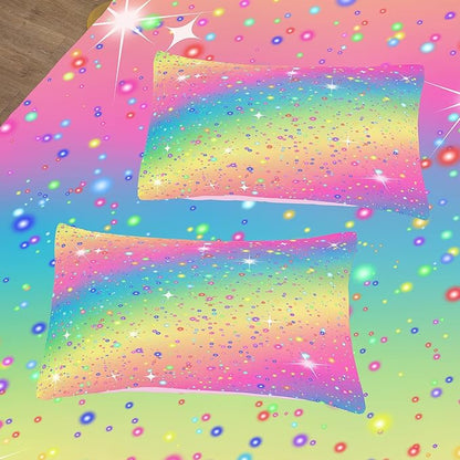 Twin Bedding Set Teen Girls, Galaxy Twinkle Comforter for Kids, Colorful Rainbow Bedding Set for All Season (Twin, 2 Pieces)